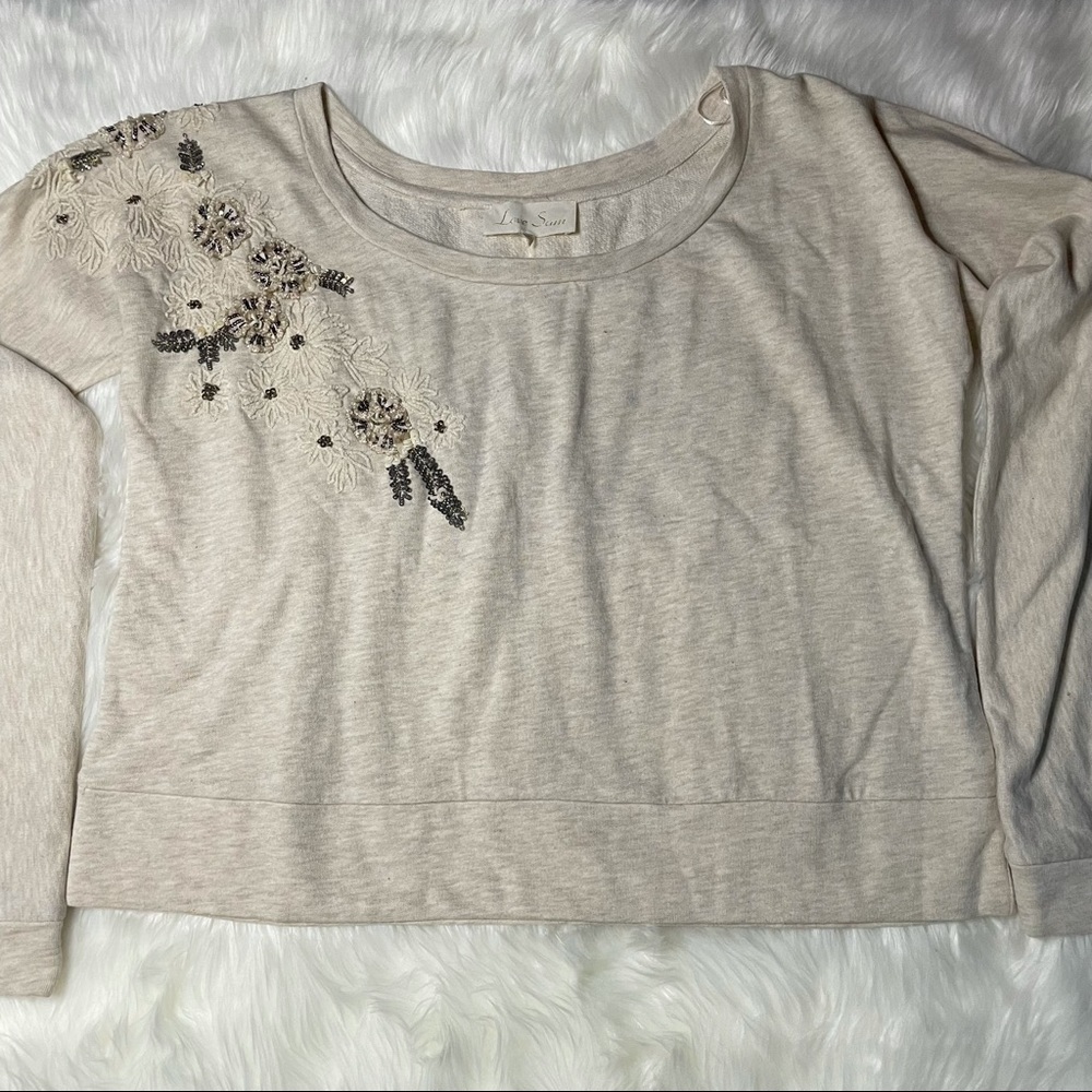 Love Sam Beige Sweater Bugle on Shoulder Size M